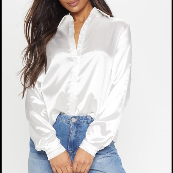 white satin button down shirt